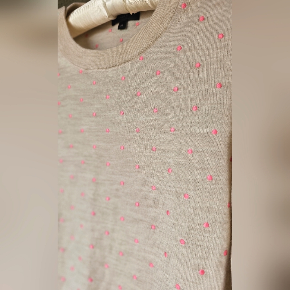 J.Crew Merino Wool Pink Polka Dot Pullover - Picture 2 of 9